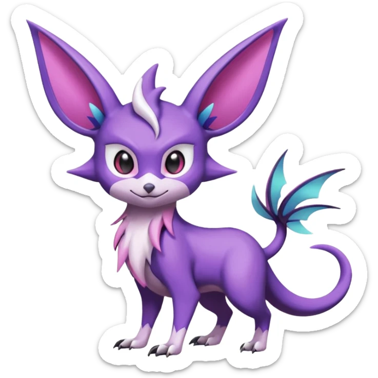 Shiny Cute Noibat-Noivern-Espeon-Silvally-Fakémon-hybrid-creature (full body)  sticker