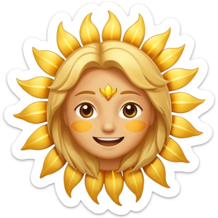 Sun God Nika from One Piece, cartoonish sun rays, happy face, golden hair sticker