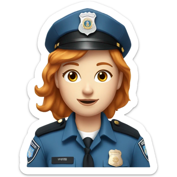 face of ginger girl police officer teen cute blue uniform  policia badge brown eyes sticker