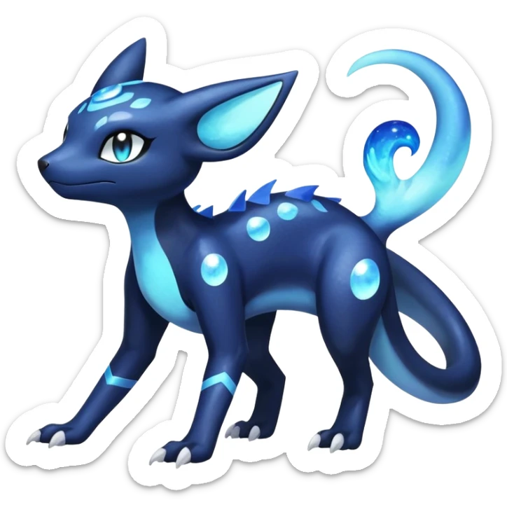 Shiny icy iridescent Nebulae Salandit-Meowstic-Umbreon-Fakémon-hybrid-creature (full body)  sticker