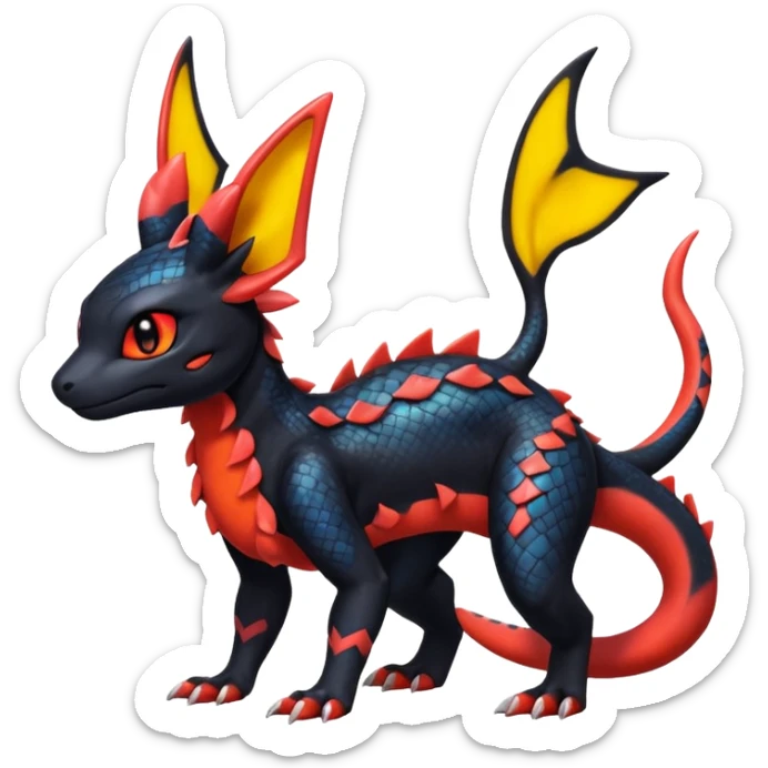 Cute Exotic Colorful Guilmon-Salandit-Umbreon-Fakémon-hybrid-creature (full body)  sticker