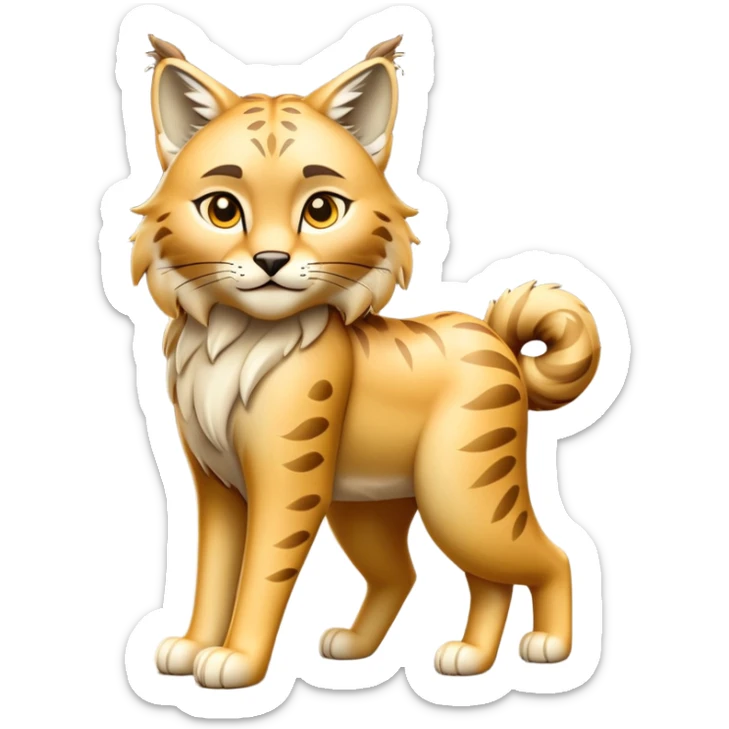 Cinematic-Lynx-Realistic-Full-Body-Standing on all fours-Emoji – Tail flicking slightly, head tilted dramatically, powerful yet sleek frame covered in soft golden-brown fur with faint spotting, long legs and large paws poised elegantly, simplified yet realistic focused features, highly detailed, glowing with an almost sarcastic glow. sticker