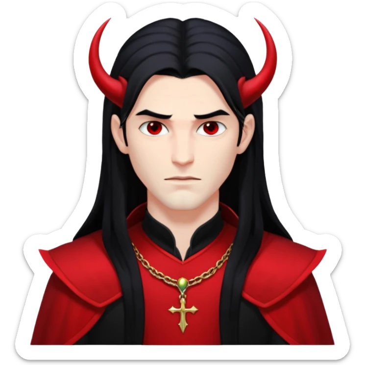 Lucifer, Prince of Darkness from Gods and Goddesses with long black hair, black and red outfit sticker