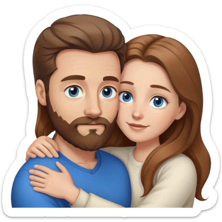 White man BROWN beard and BROWN hair hugging white woman with long light brown hair and blue eyes  sticker