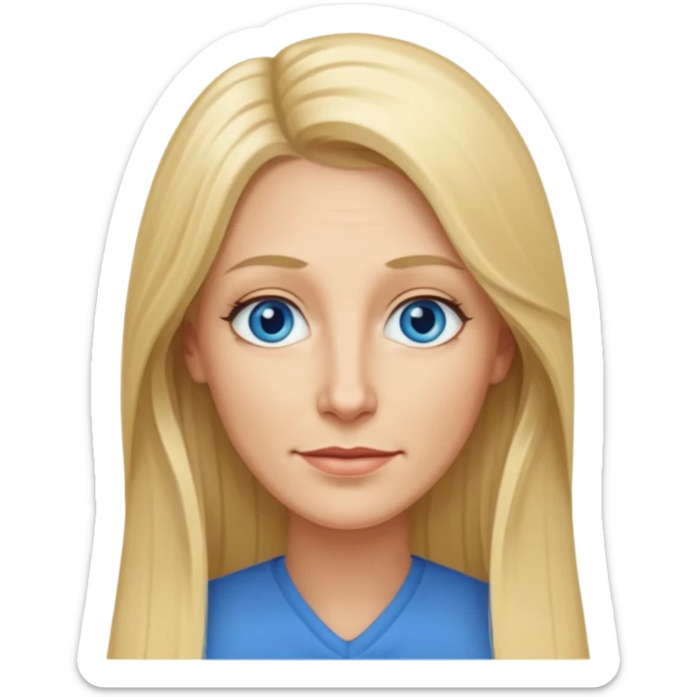 a 40 year old teacher with really long blonde hair and blue eyes long face smaller eyes sticker