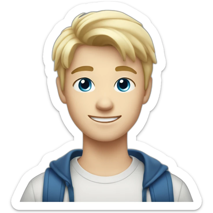 Blonde teen boy with medium short hair, blue eyes, waving hi to the camera sticker