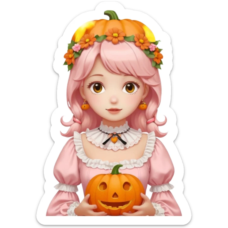 pastel pink orange halloween Lolita  flower pumpkin choker sticker
