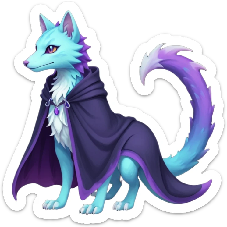 Kawaii dark gloomy bio-luminescent abyssal colorful edgy fantasy ethereal feline-vernid-sergal-fursona animal creature with a tufted tail full body sticker