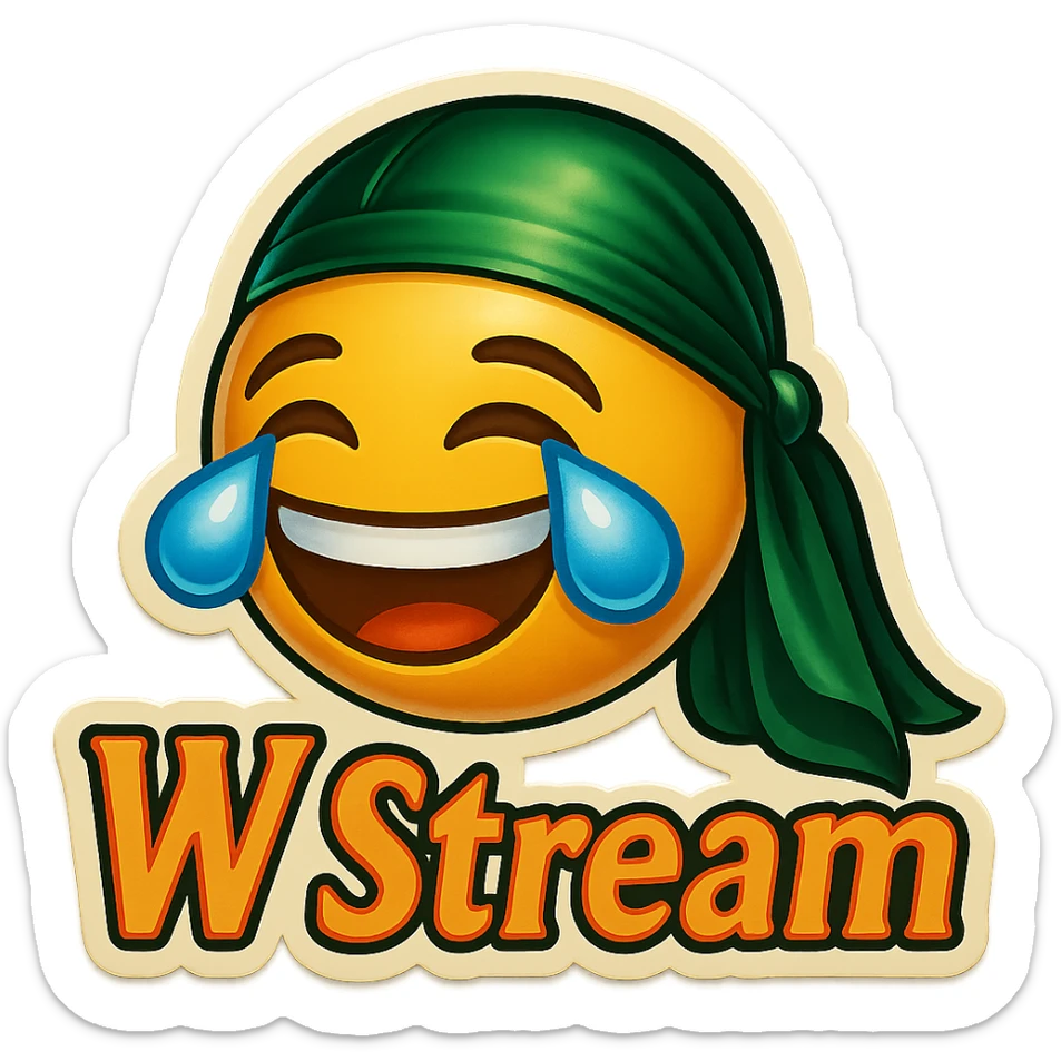 laughing crying 
lol face
Change His durag To Green
Add the words W Stream sticker