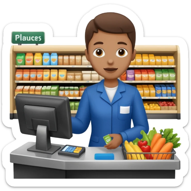 Eine Person die an der Supermarktkasse steht. Die Kasse ist gekennzeichnet als Plauderkasse. sticker