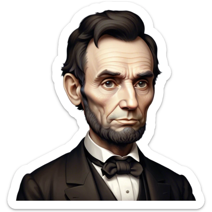Cinematic Realistic Abraham Lincoln Portrait Emoji, depicted as a stoic iconic statesman with a tall dignified silhouette and thoughtful expression, rendered with detailed textures and dramatic historical lighting that captures his timeless presence. sticker