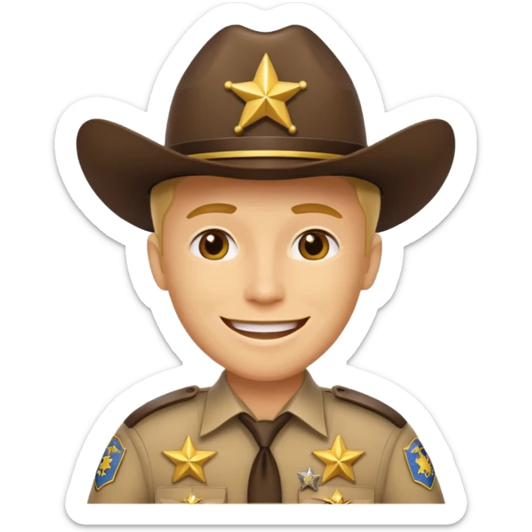 Generate me an emoji with a yellow man from the Apple emoji, in a realistic American sheriff's uniform sticker