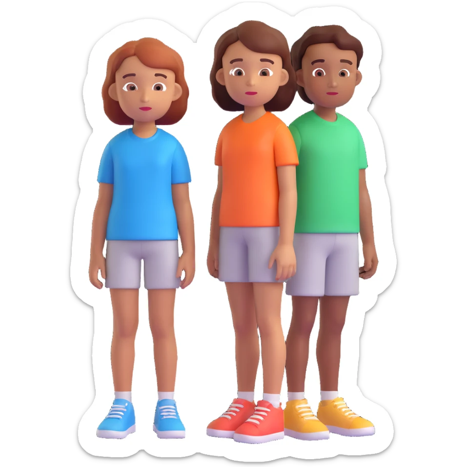 Slightly increase the volume of the upper body of the girl, separate the girl and the boy from each other, and make the skin color the same for both characters. Maintain the cartoonish 3D style. sticker