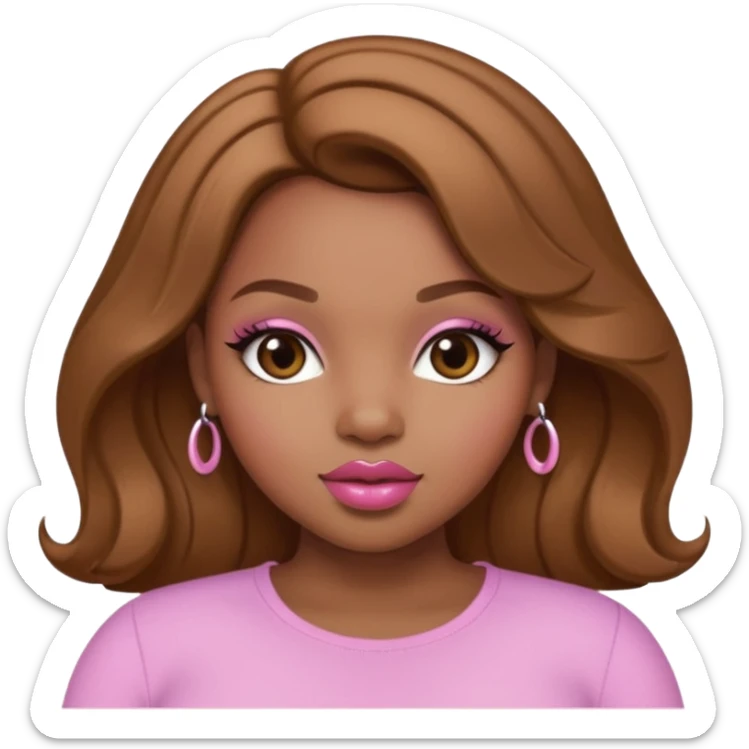 Curvy, light brown long hair, pretty black girl light pink lipgloss  sticker