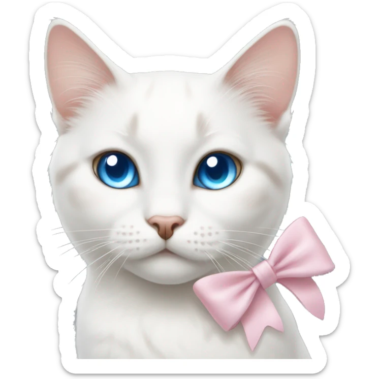 White cat with blue eyes And with brown spots near the eyes with light pink bow  sticker