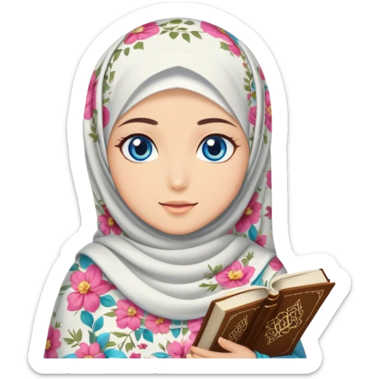 Turkish beautiful finish Konya girl blue eyes with hijab and floral dress have Quran  sticker