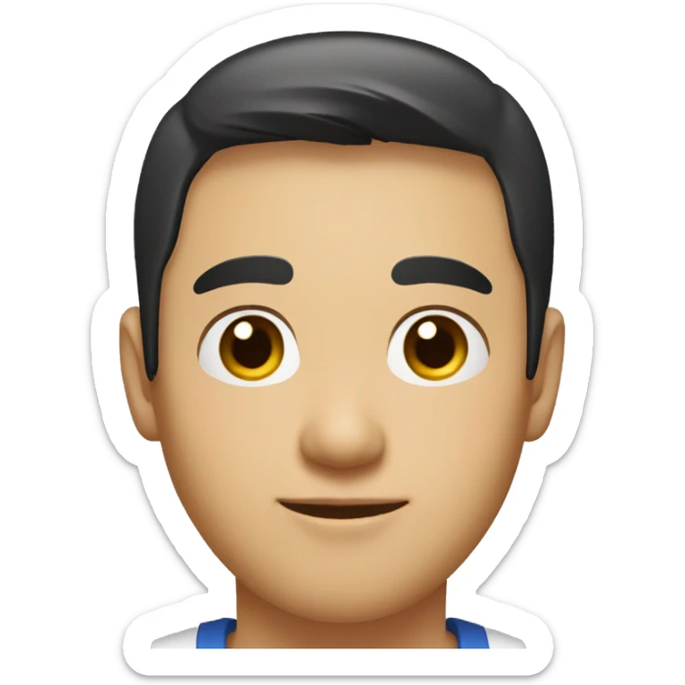 A head and shoulders shot of a 33 year old Asian man, with short black hair,   with brown eyes wearing a t-shirt. sticker