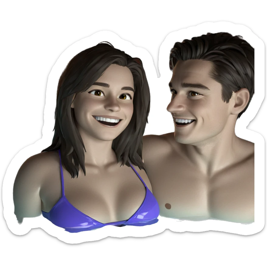 smiling duo in pool fun sticker