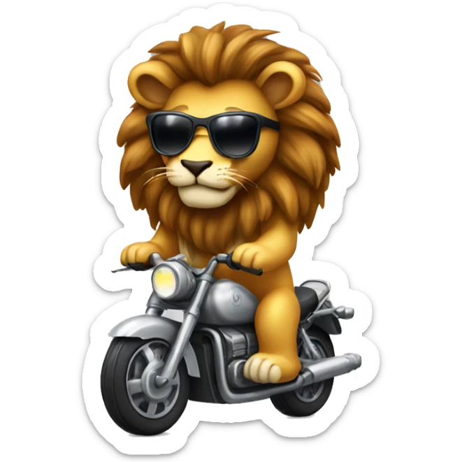 Can you put a lion riding a motorcycle, like and old one 🛵, any color, and wearing sunglasses  sticker