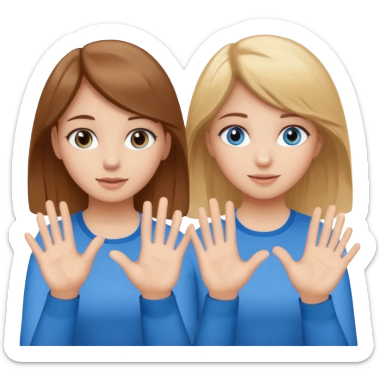 Two girls saying six seven one with brown hair. And doing hand movements  white skin six seven SAYING SIX SEVEN ONE WITH BLOND HAIR blue eyes SAYING 6️⃣ 7️⃣  sticker
