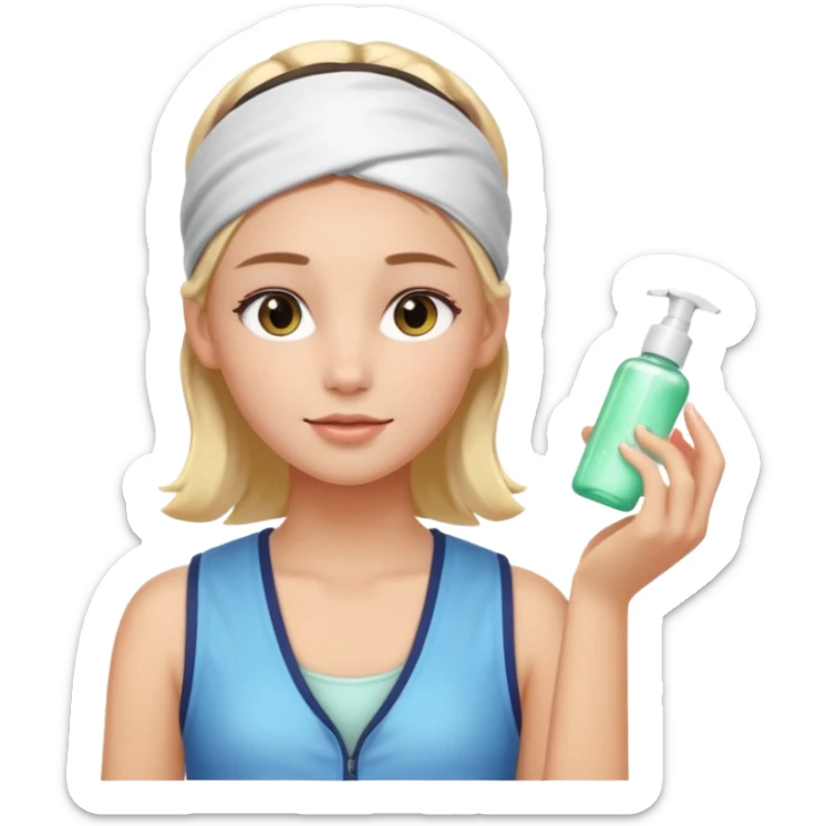 Clean girl aesthetic emoticons, apply skincare products, headband, glowing skin, vest, soft lighting
 sticker