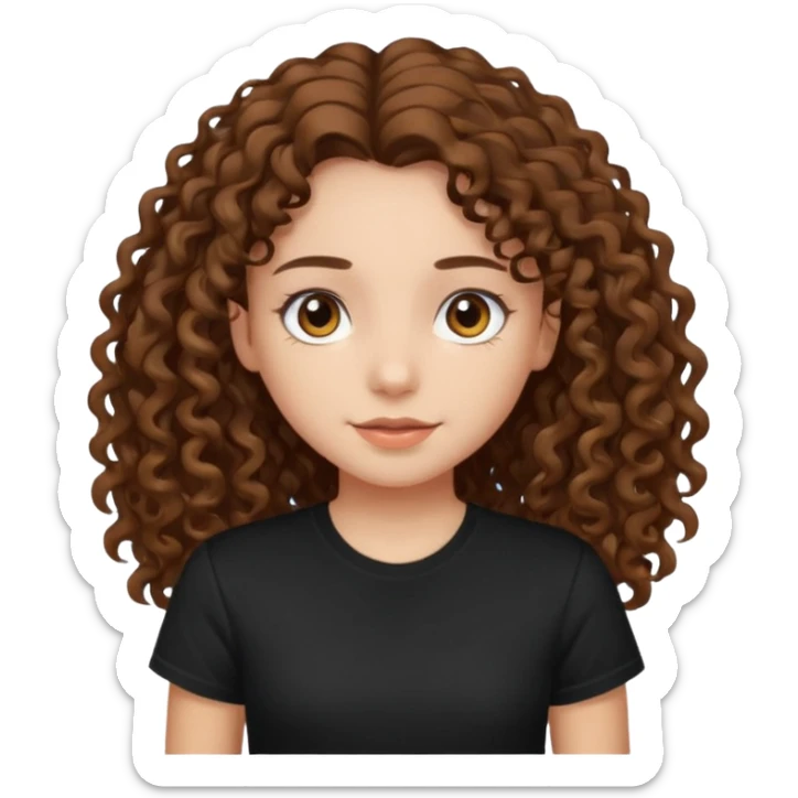 Brown eyes, long curly brown hair black t-shirt girl sticker