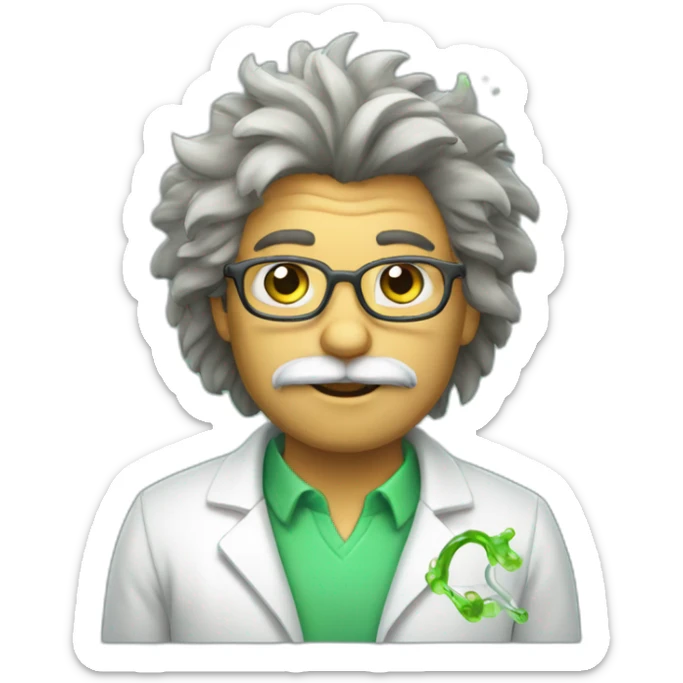 a cat scientist with shaggy hair who blew up a green test tube. sticker