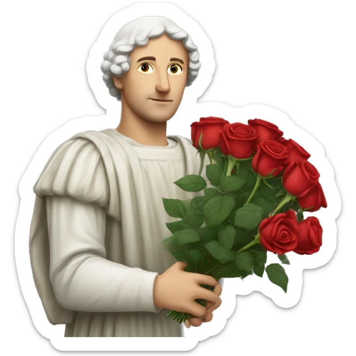 Petrarch holds a bouquet of red roses in his hand sticker