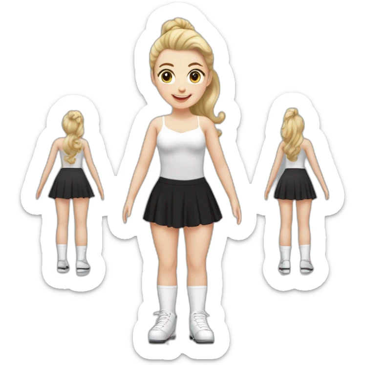 caucasian-curvy-figure skater girl short-black-skirt-back-and-front-views-long-white-socks sticker