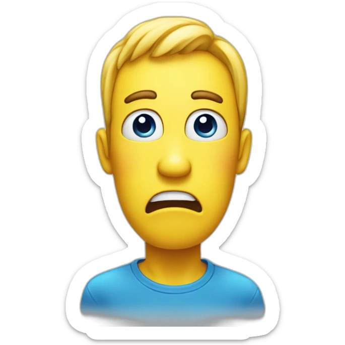 a emoji in the style of apple emoji’s, a shocked and yellow emoji with big round eyes, blue sweaty forehead, shocked mouth  sticker