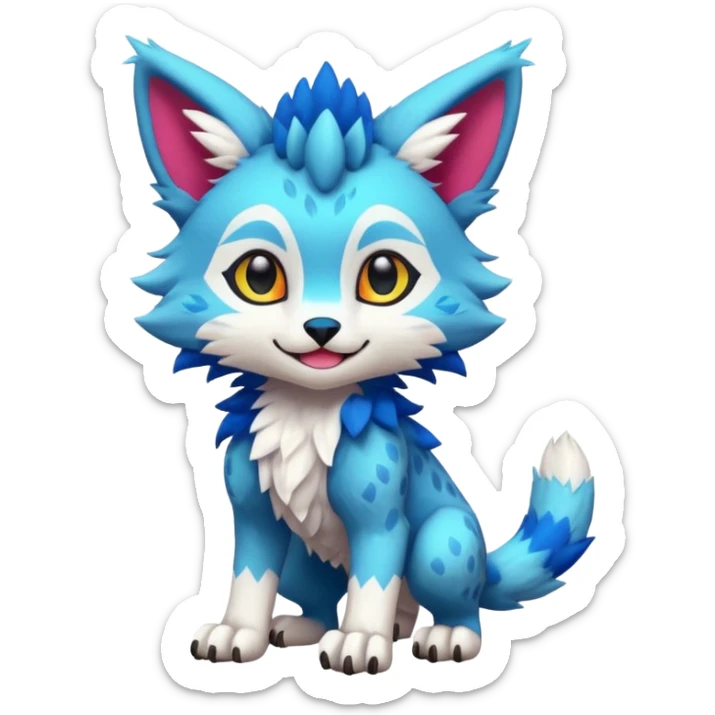 Colorful tropical kawaii cute Lynx-Trico-Sergal-Wolf-Vernid-Fakémon-Pokémon-creature (full body) sticker
