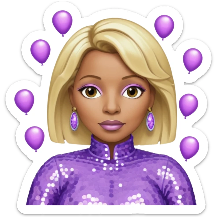 Mary J Blige with blonde hair, lilac sequin outfit sticker