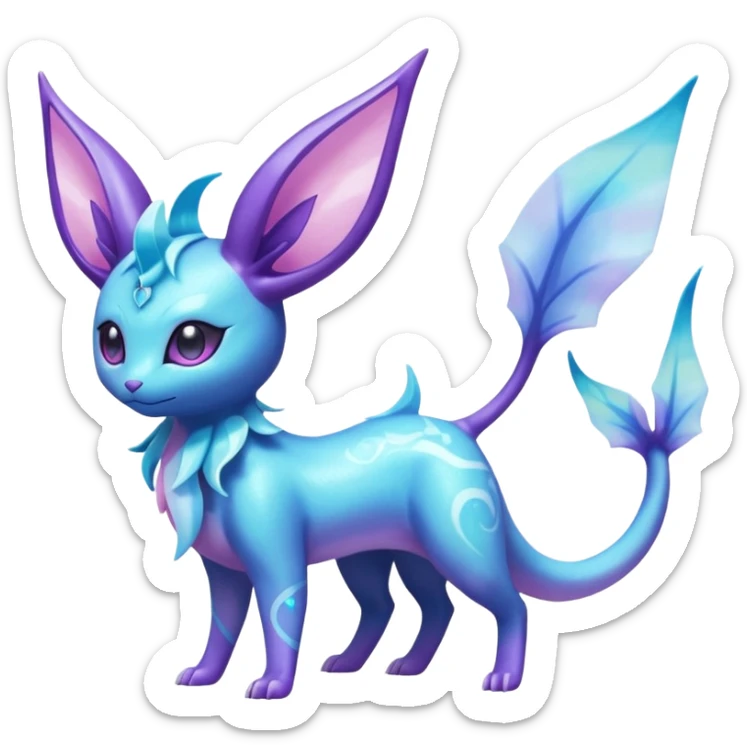 Shiny Sparkly Bioluminescent Glowing Espeon-Lumineon-Vaporeon-Amaura-Dragonair-Sylveon-Fakémon-hybrid-creature (full body)  sticker