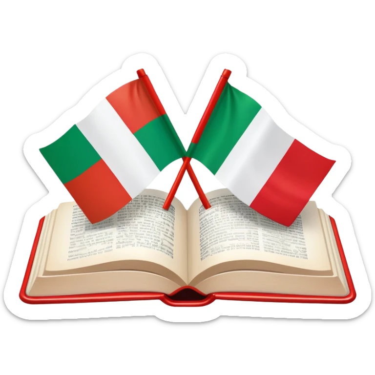 Italian to English dictionary book cover with Italian and English flags sticker