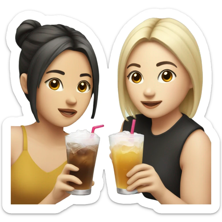 Four girls, 2 with blonde hair, one Asian and one with short brown hair all holding drinks sticker