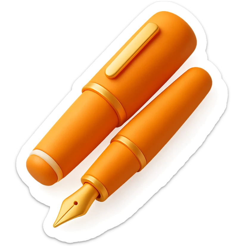 luxury fountain pen, 3D, orange, fine gold details, inspired by Hermès, no text sticker