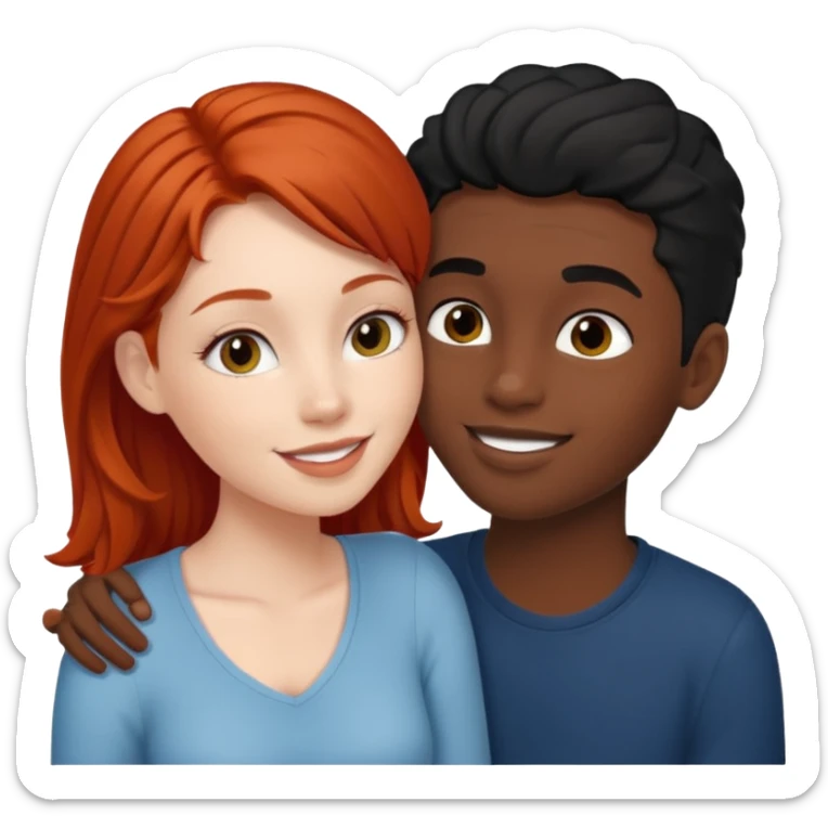 Redhead white girl kissing black hair black boy sticker