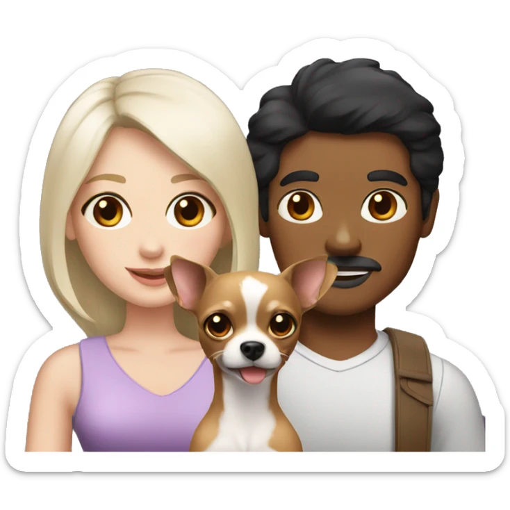 White skin black hair man and woman with a chihuahua  sticker