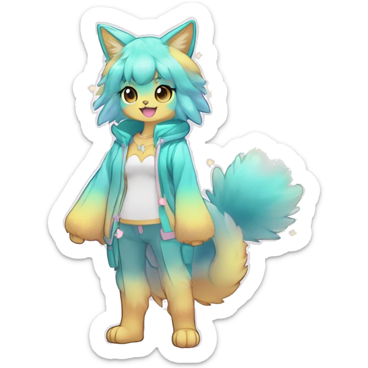 Anthro Cute Gorgeous Petite Shiny Colorful Pastel Glitter Sparkle Stars Gradient Anime Chibi Animal-Fakémon-Pokémon-Hybrid Fur Sona Aesthetic Trending Style Full Body sticker