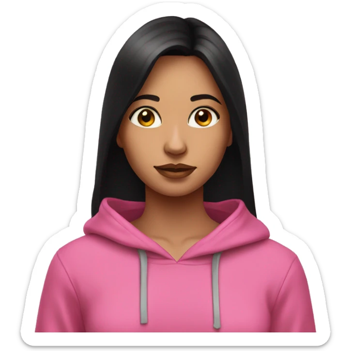 Have a long black hair  girl with intense gaze with pink hoodie  sticker