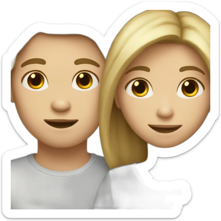 Brown hair girl and blonde hair boy huggs sticker