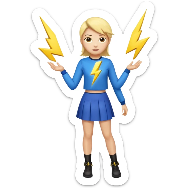 A long sleeve black yellow and blue shirt with a matching skirt the shirt says voltage and has a lightning bolt  sticker