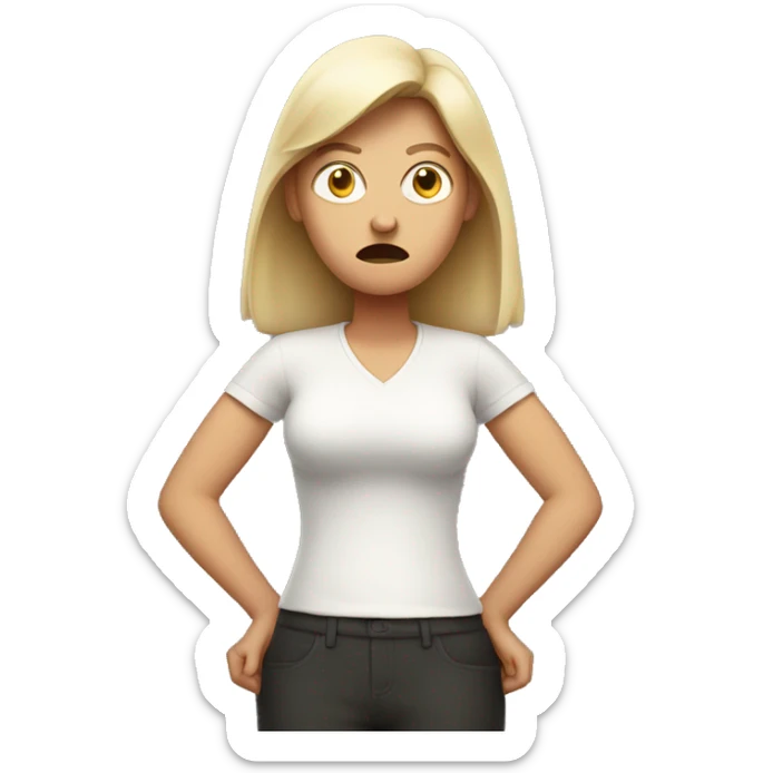 angry white woman figure with two hands put on the sides of her belly sticker