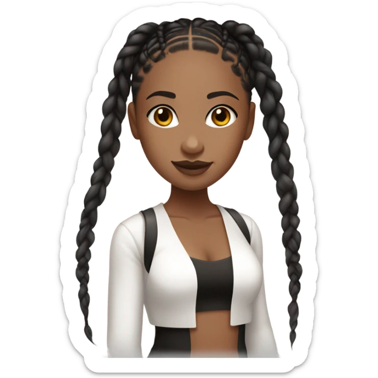 brown skin girl  with black boxed braids, clear lipgloss and white top. sticker