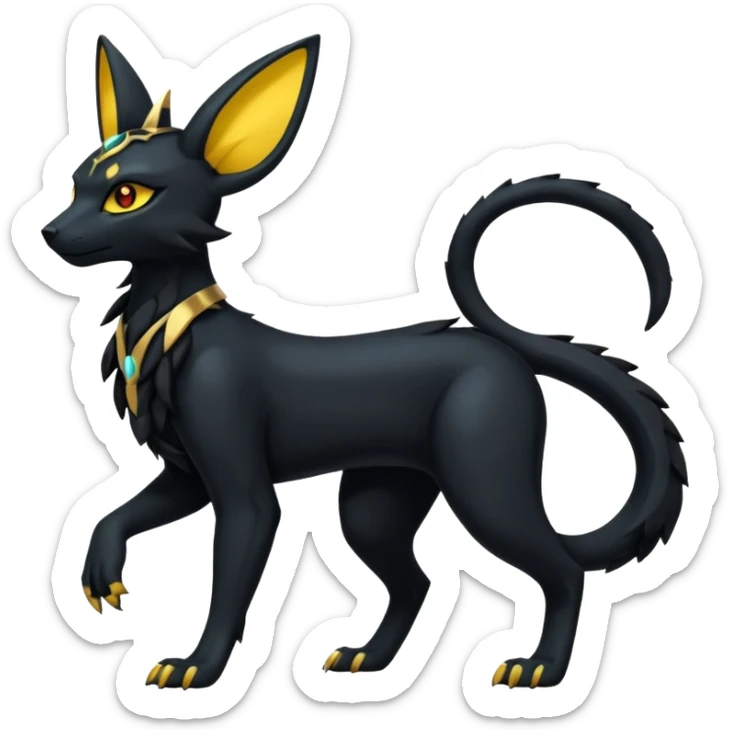 Black Dark Furry Fluffy Modern Futuristic Cyber-Umbreon-Salandit-Bastet-Anubis-fusion full body sticker