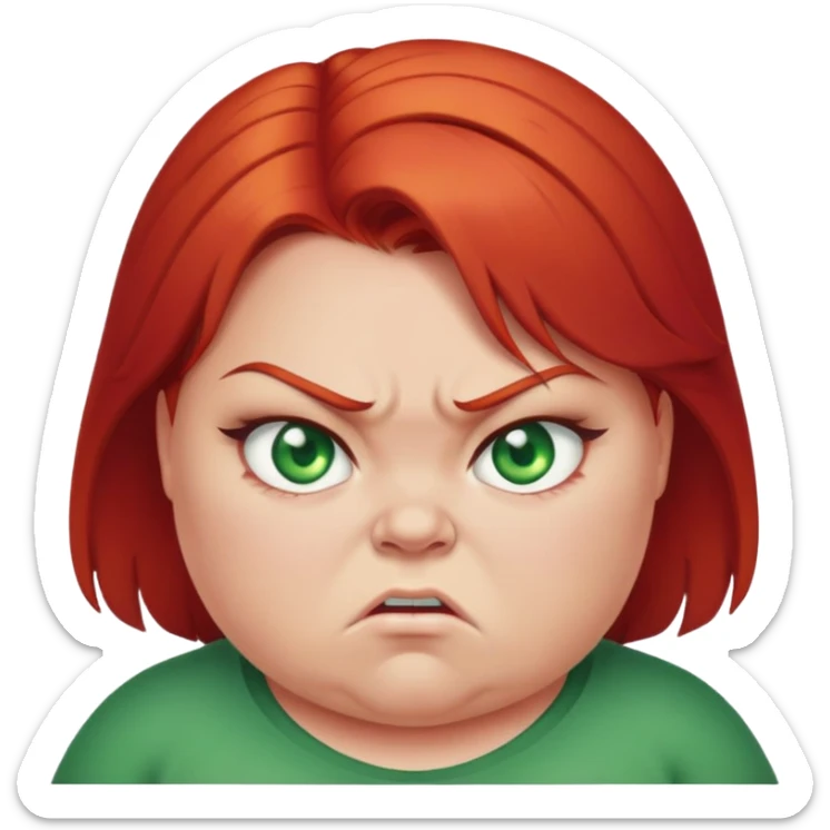 angry overweight girl with red hair and green eyes sticker