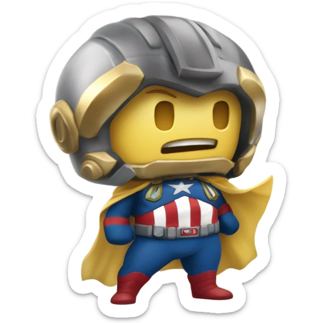 super herói similar ao capitão américa, mas com referência a "desconto", tendo o símbolo dourado do cifrão de dinheiro no peito sticker