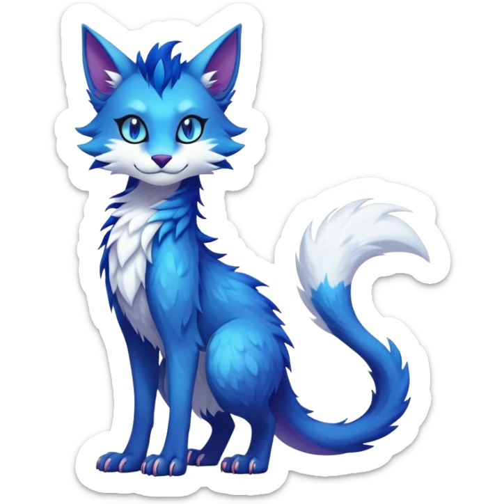 Kawaii dark colorful edgy fantasy ethereal feline-vernid-sergal-fursona animal creature with a tufted tail full body sticker