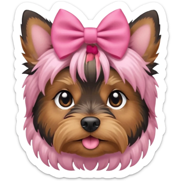 yorkshire terrier dog wearing a small pink bow on top of her head sticker