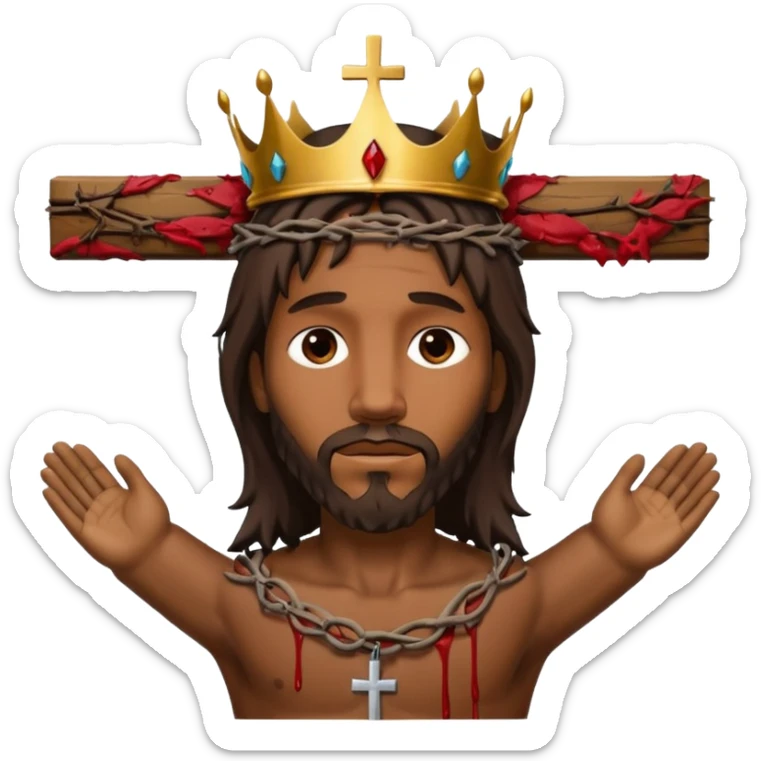African American Jesus Christ bleeding hanging on wooden cross with crown of thorns on his head sticker